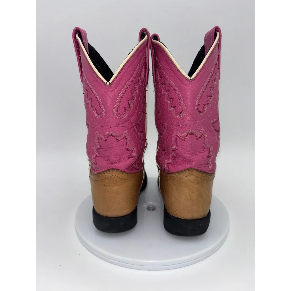 OLD WEST Pink Cowboy Boots Girl Cowgirl Western Leather Kids Round Toe‎ 13.5